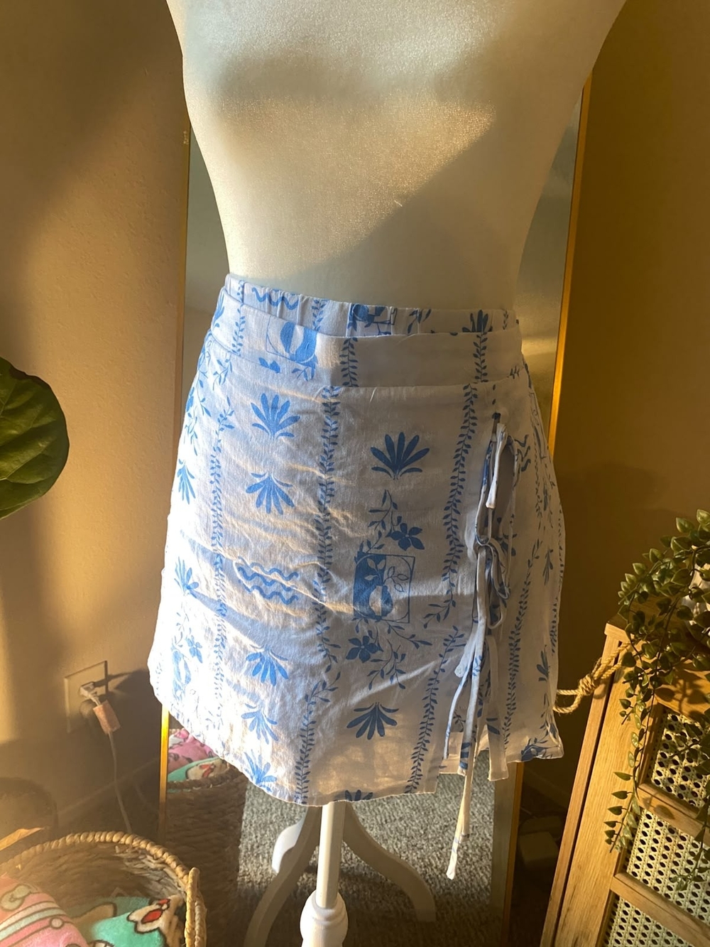 Wild Fable Light Blue Floral Wrap Skirt